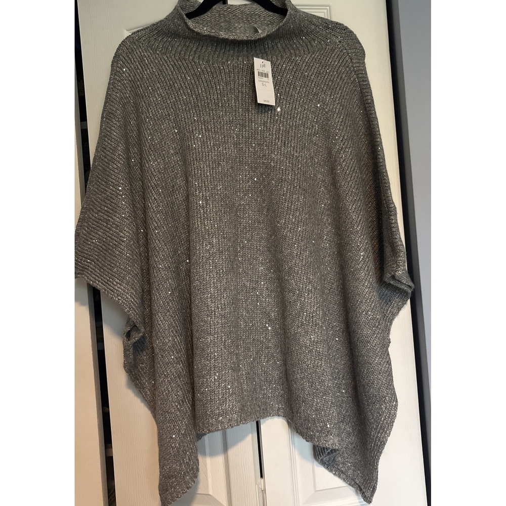 J Jill Gray Sparkly Cape Sweater size L NWT